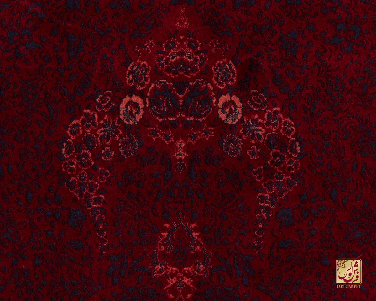 فرش وینتیج کتیبه lsk قرمز سورمه ای - تصویر 12