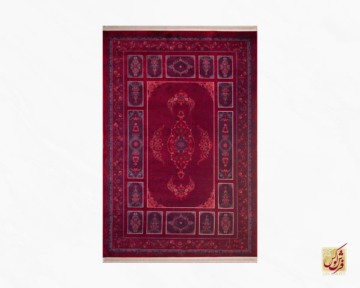 فرش وینتیج کتیبه lsk قرمز سورمه ای - تصویر 2