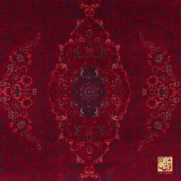 فرش وینتیج کتیبه lsk قرمز سورمه ای - Image 3