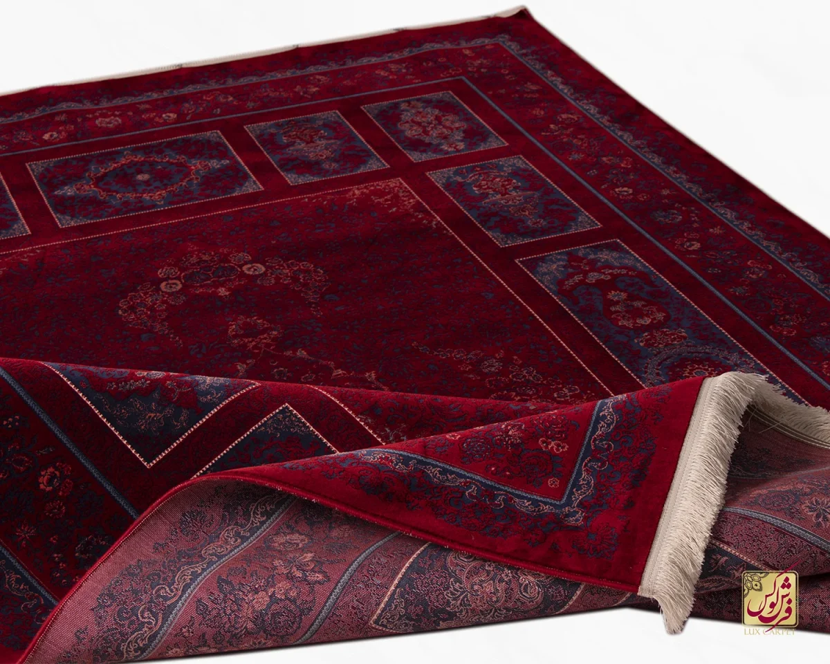 فرش وینتیج کتیبه lsk قرمز سورمه ای - تصویر 5