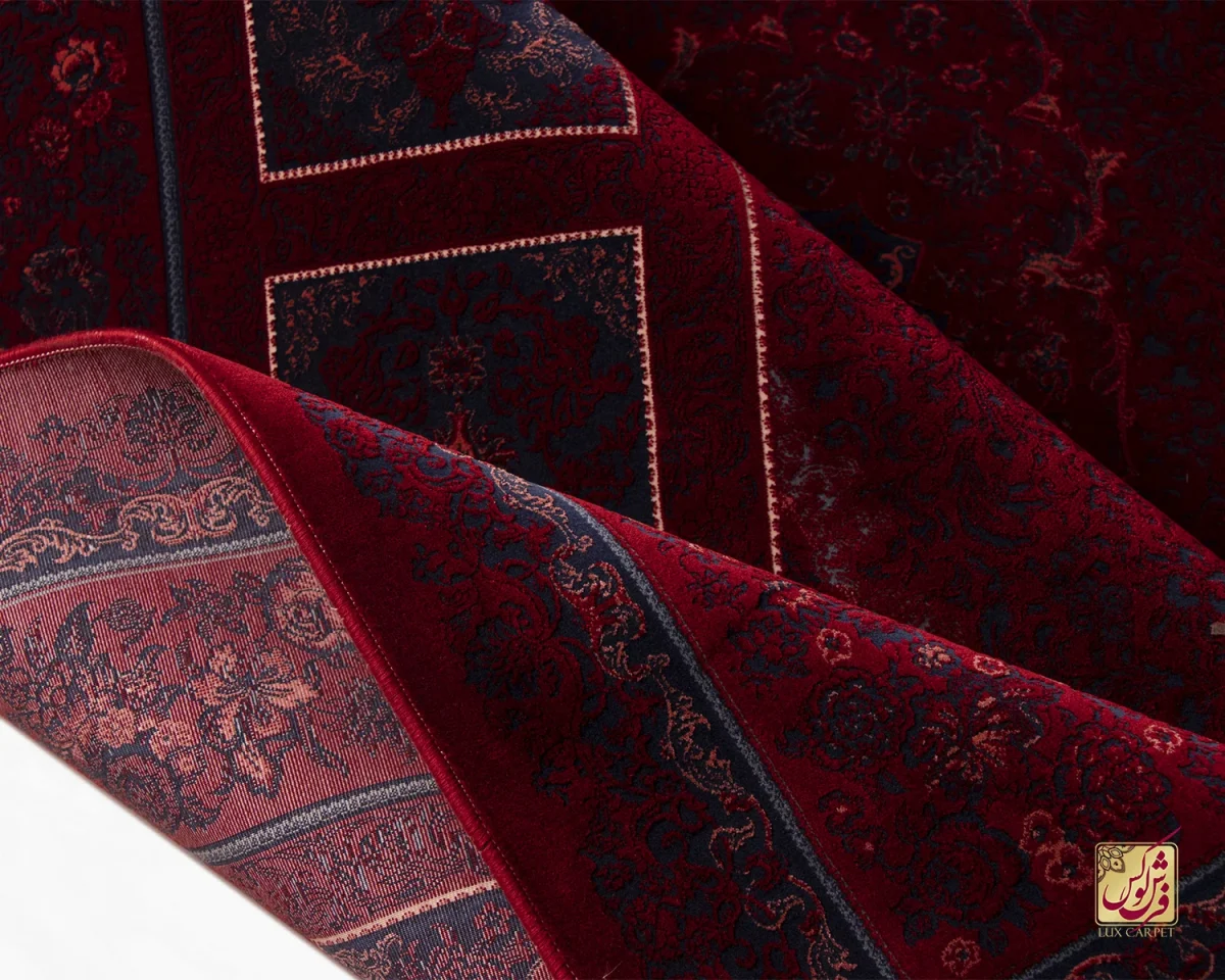 فرش وینتیج کتیبه lsk قرمز سورمه ای - تصویر 7