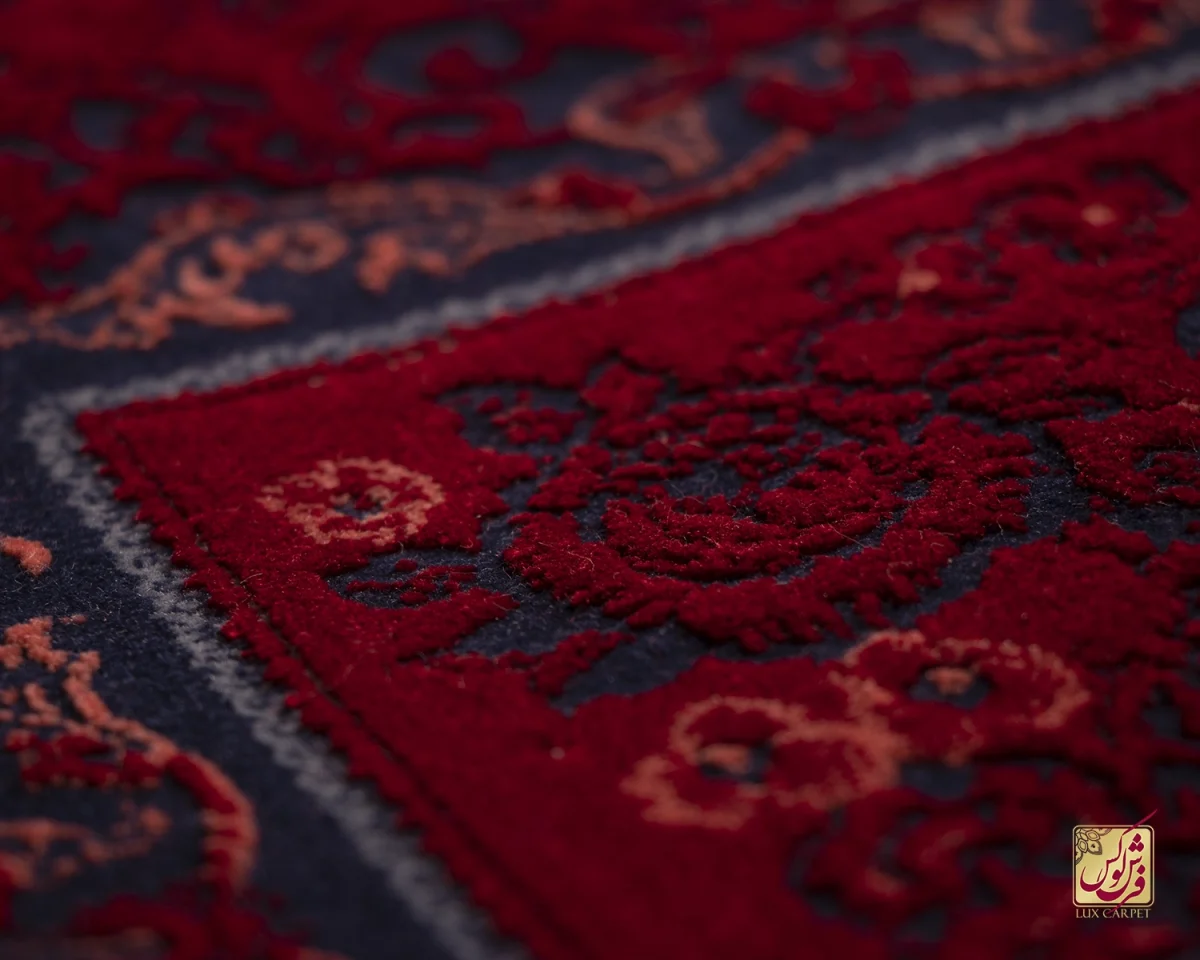 فرش وینتیج کتیبه lsk قرمز سورمه ای - تصویر 8