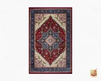 فرش ابریشم ماشینی T1089 لاکی حاشیه آبی - تصویر 2