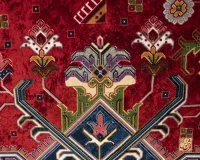 فرش ابریشم ماشینی T1089 لاکی حاشیه آبی - تصویر 7