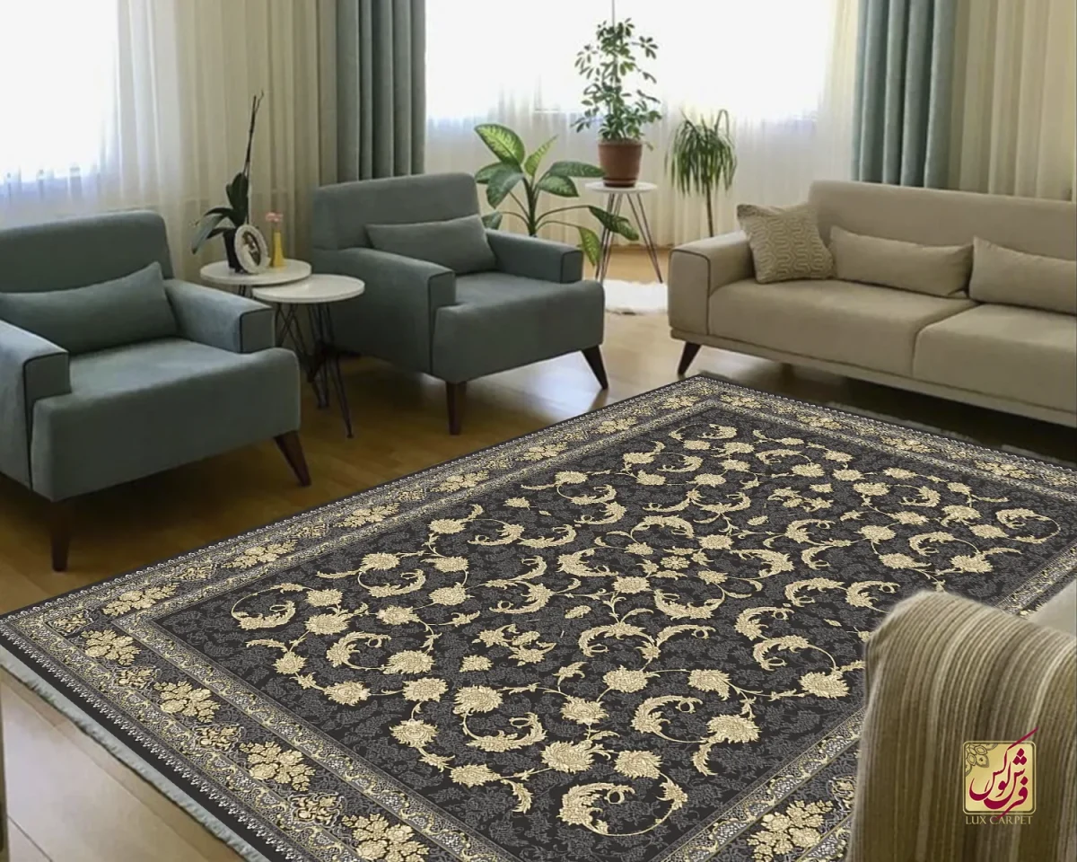 فرش کلاسیک 6023 ذغالی طلایی - تصویر 1