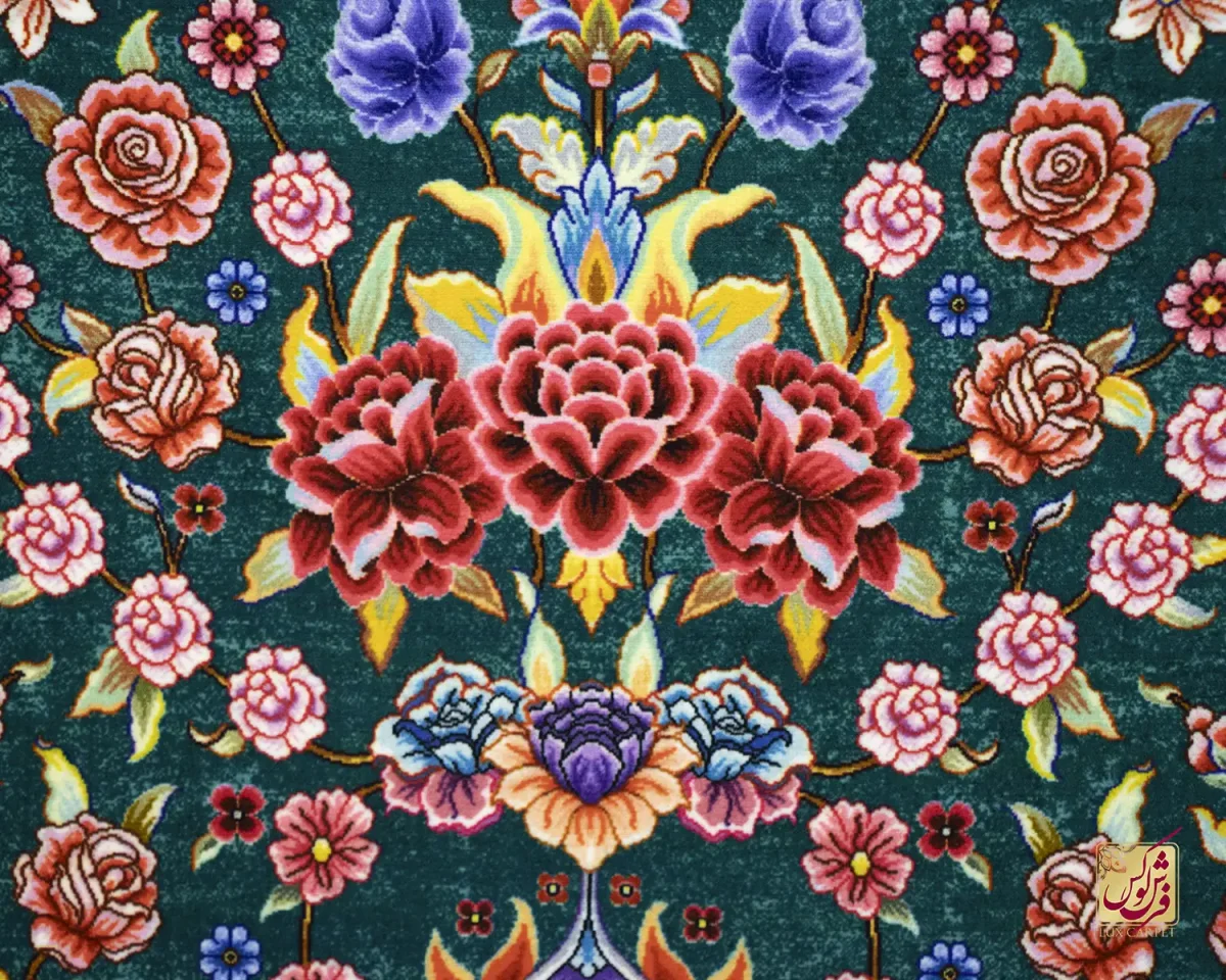 فرش کلاسیک باغ گل سبز - تصویر 2