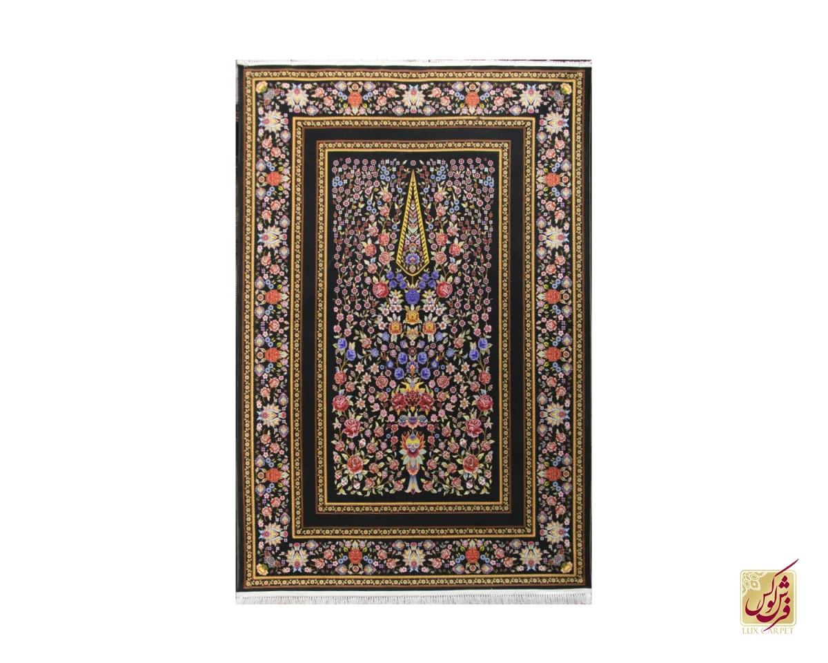 فرش کلاسیک باغ گل مشکی - تصویر 1