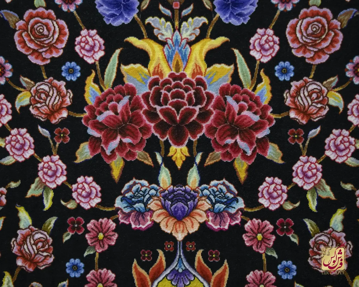 فرش کلاسیک باغ گل مشکی - تصویر 2
