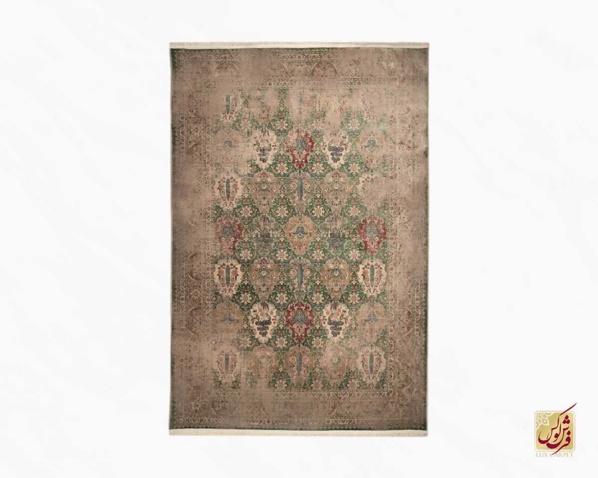 فرش وینتیج HR 186 نسکافه‌ای سبز - تصویر 2