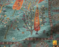 فرش ابریشم ماشینی C1011 آبی نارنجی - Image 3
