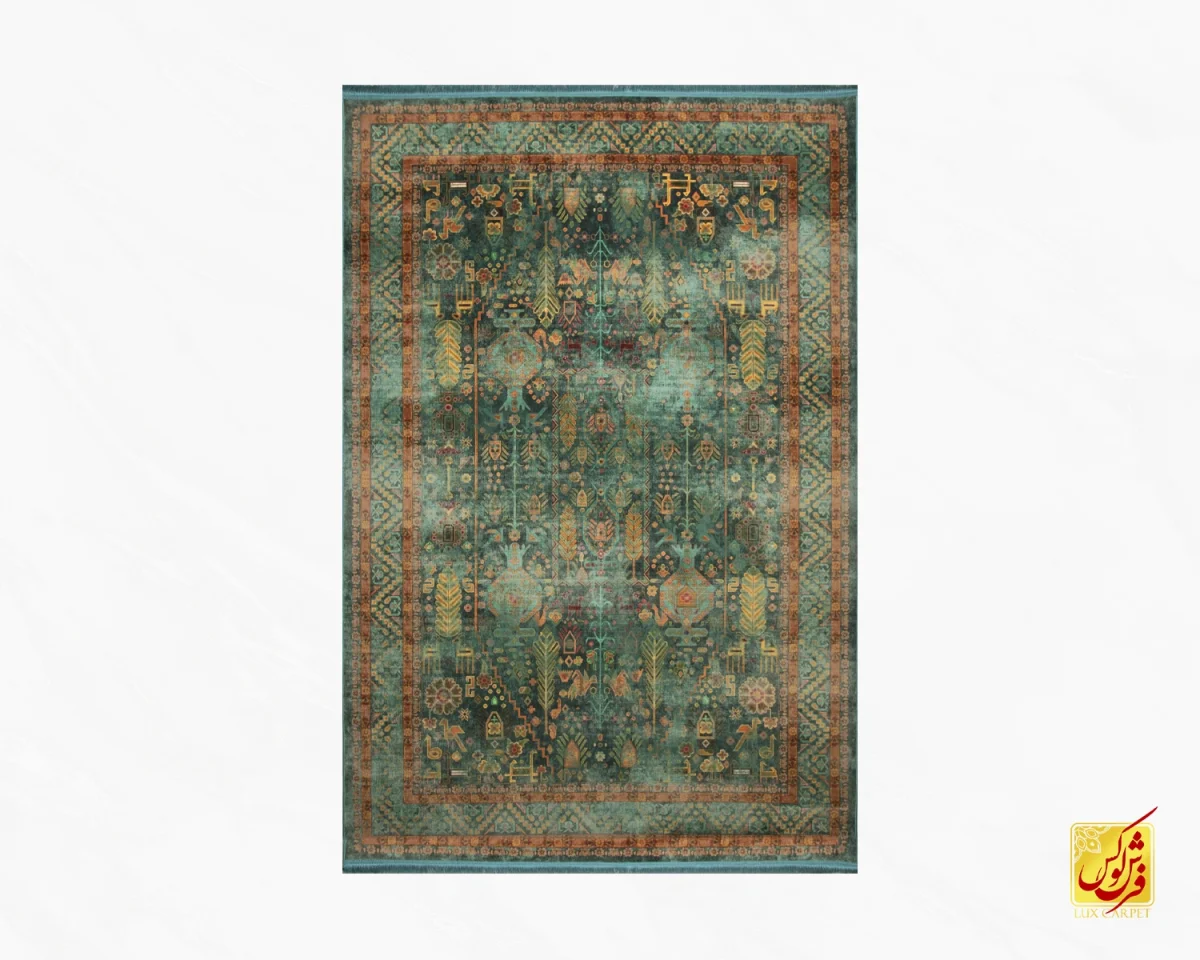 فرش ابریشم ماشینی A1012 سبز آجری - تصویر 2