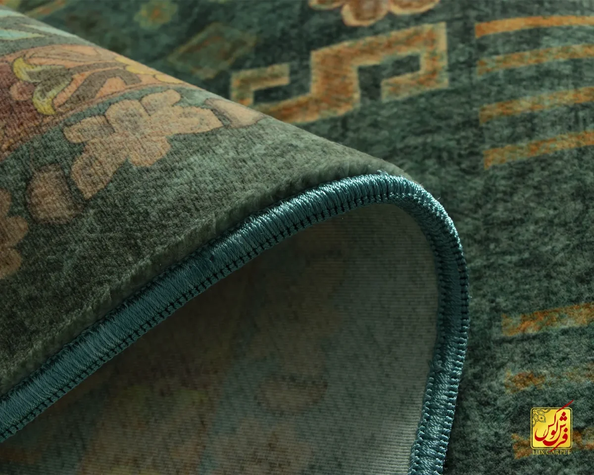 فرش ابریشم ماشینی A1012 سبز آجری - تصویر 9
