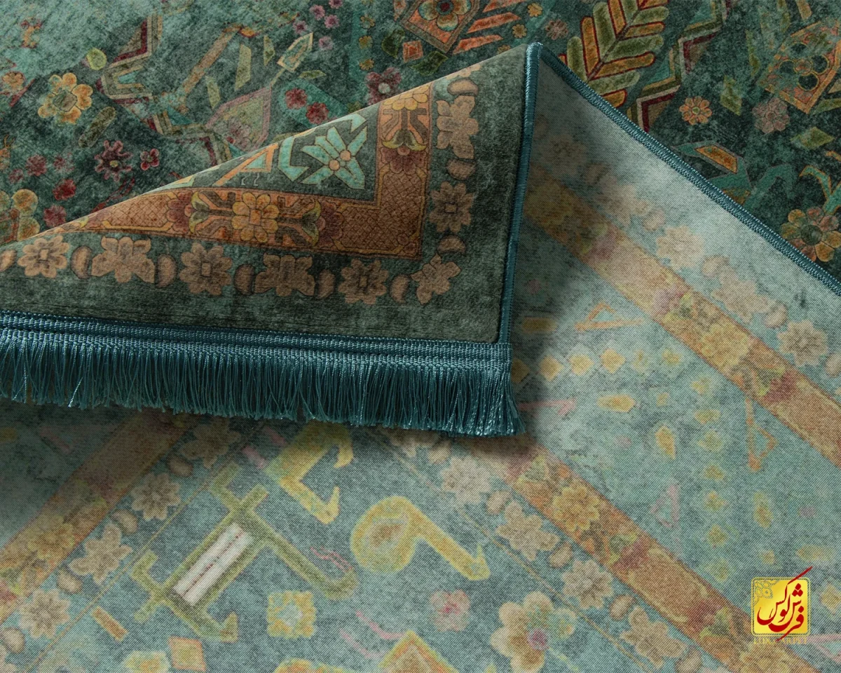 فرش ابریشم ماشینی A1012 سبز آجری - تصویر 10