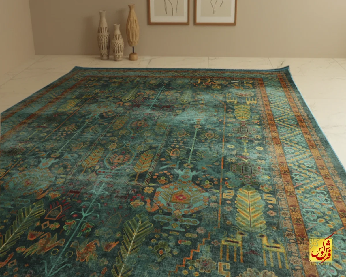 1012-a-3 فرش ابریشم ماشینی A1012 سبز آجری - تصویر 1