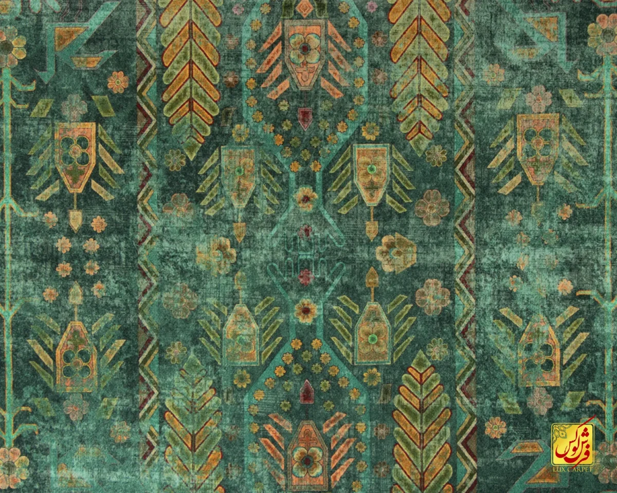 فرش ابریشم ماشینی A1012 سبز آجری - تصویر 3