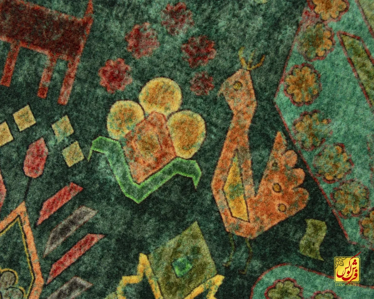 فرش ابریشم ماشینی A1012 سبز آجری - تصویر 4