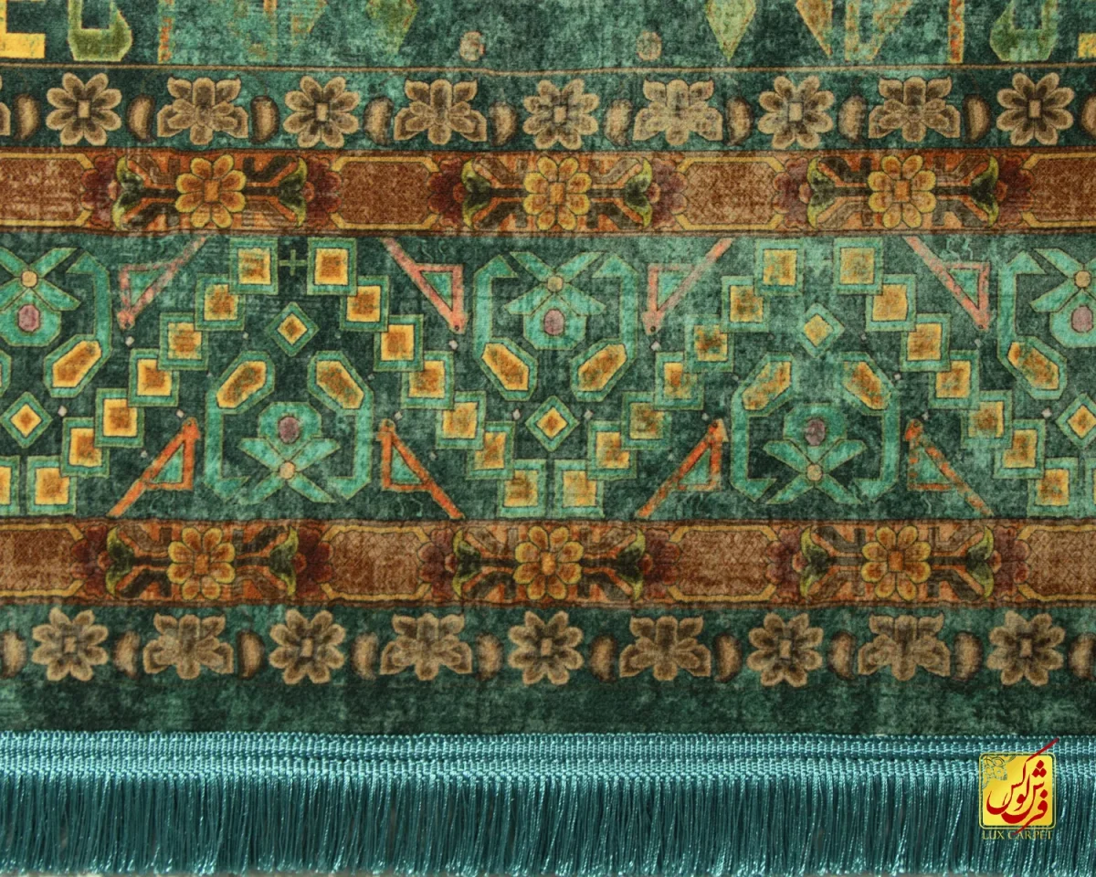 فرش ابریشم ماشینی A1012 سبز آجری - تصویر 5