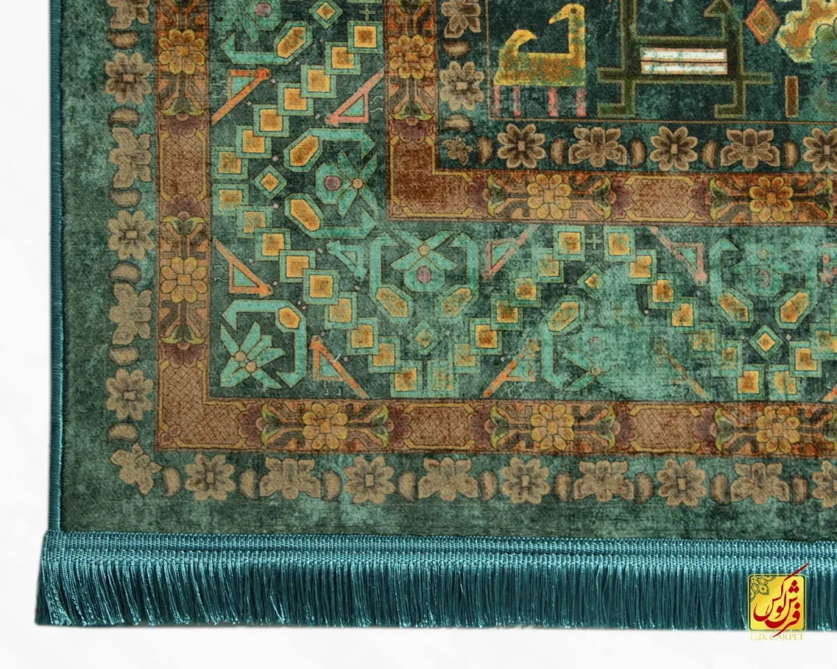 فرش ابریشم ماشینی A1012 سبز آجری - تصویر 6