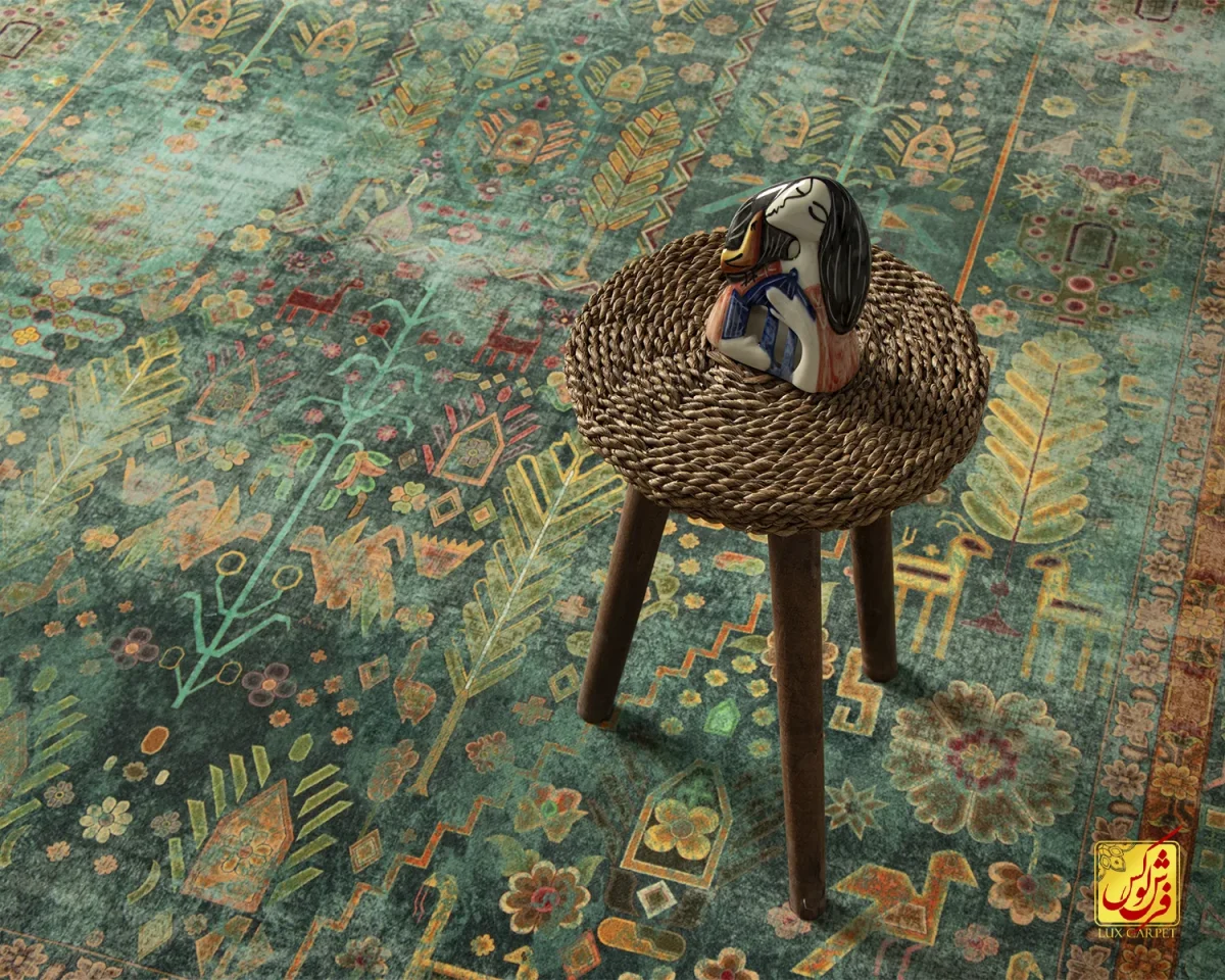 فرش ابریشم ماشینی A1012 سبز آجری - تصویر 7