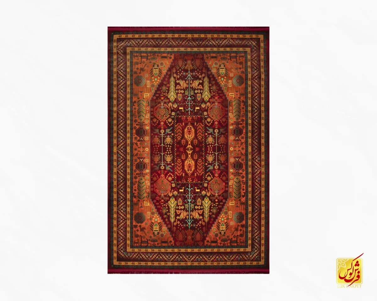 فرش ابریشم ماشینی A1016 لاکی نارنجی - تصویر 2