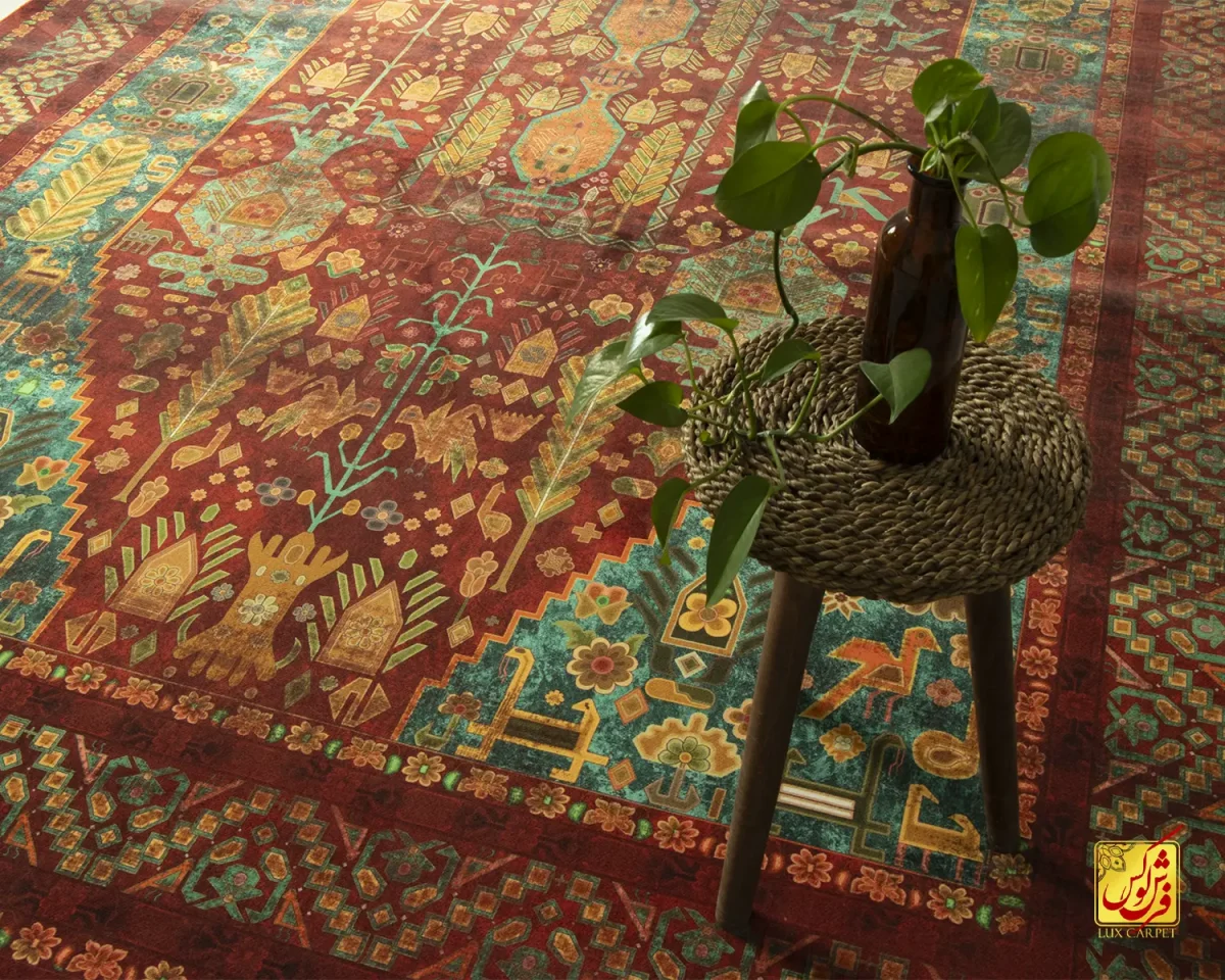 فرش ابریشم ماشینی A1016 لاکی نارنجی - تصویر 4