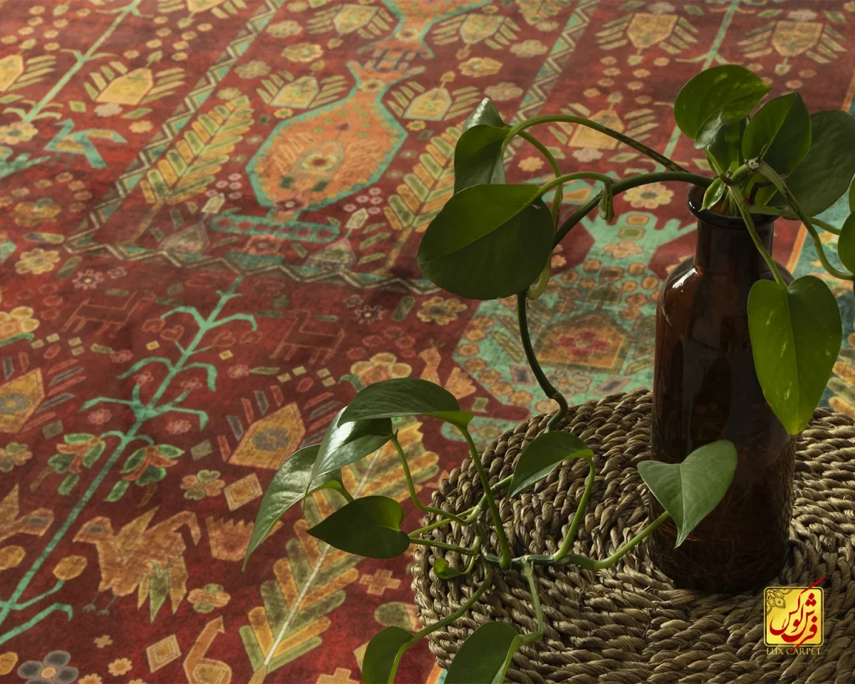 فرش ابریشم ماشینی A1016 لاکی نارنجی - تصویر 5