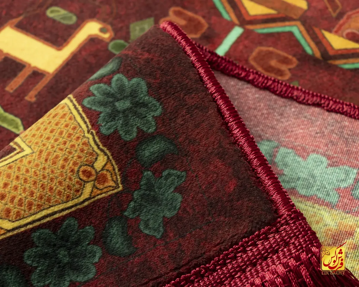 فرش ابریشم ماشینی A1016 لاکی نارنجی - تصویر 8