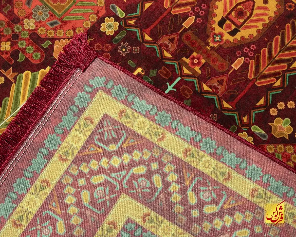 فرش ابریشم ماشینی A1016 لاکی نارنجی - تصویر 9