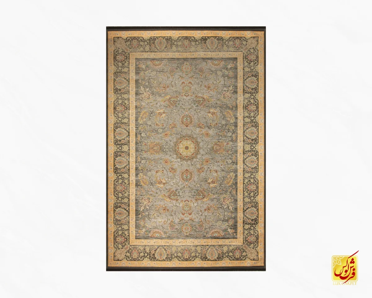 فرش ابریشم ماشینی A1017 طوسی کرم - تصویر 2