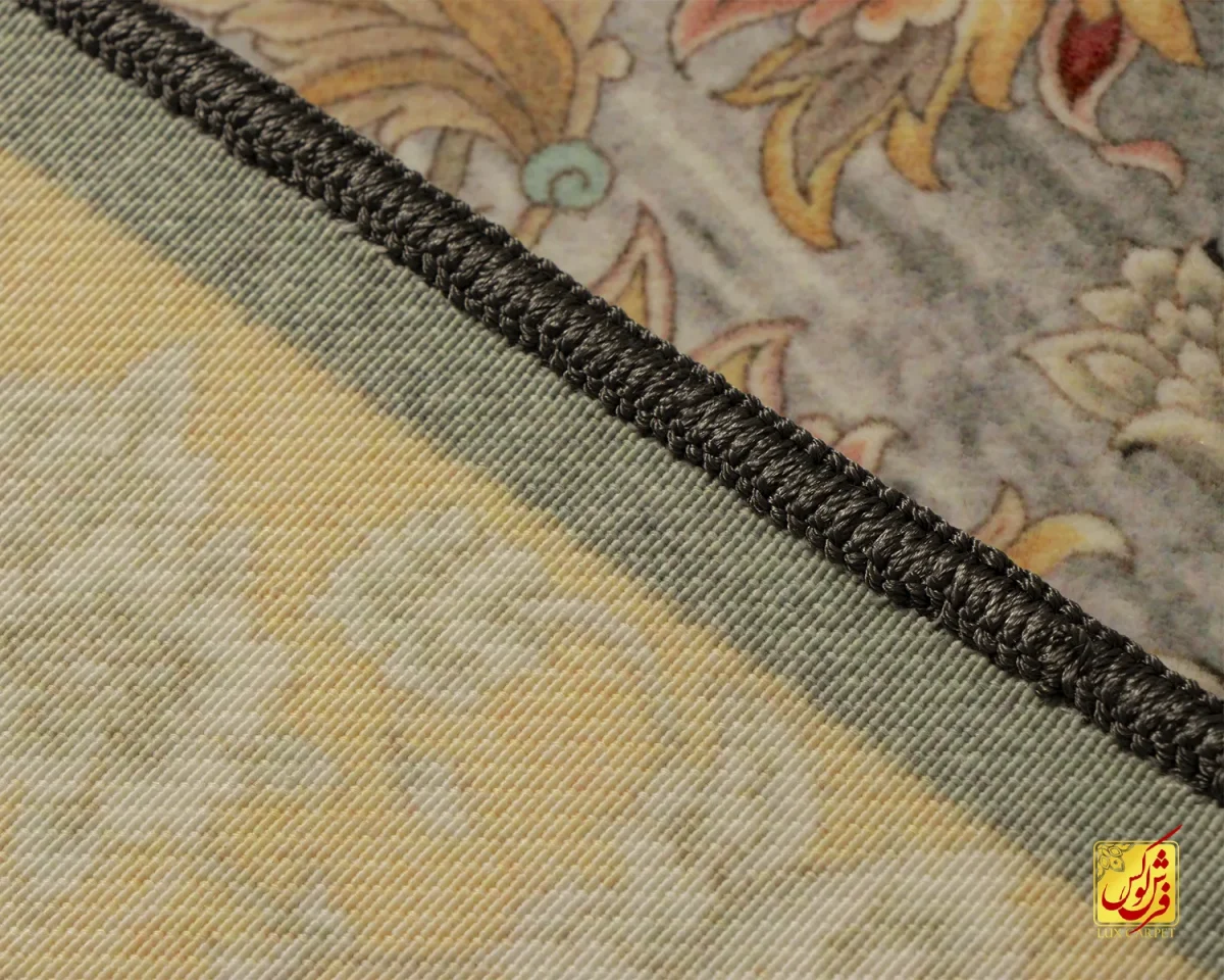 فرش ابریشم ماشینی A1017 طوسی کرم - تصویر 9
