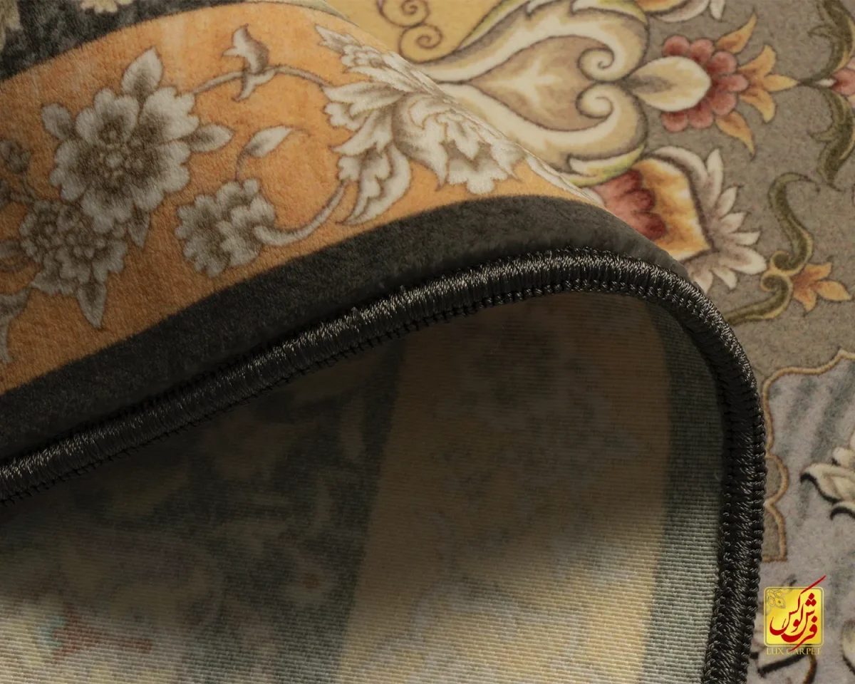 فرش ابریشم ماشینی A1017 طوسی کرم - تصویر 8