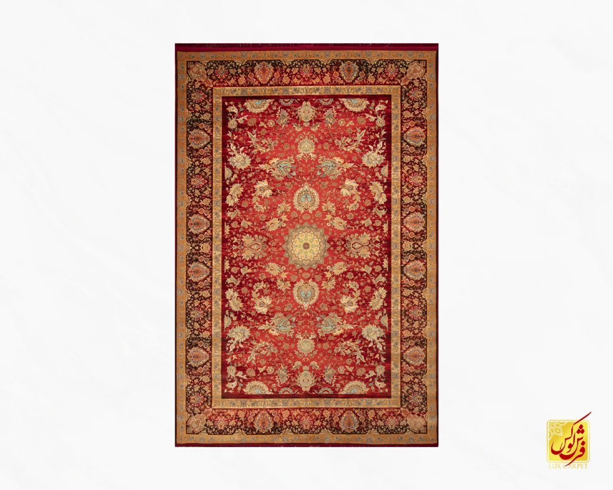 فرش ابریشم ماشینی A1022 لاکی - تصویر 2