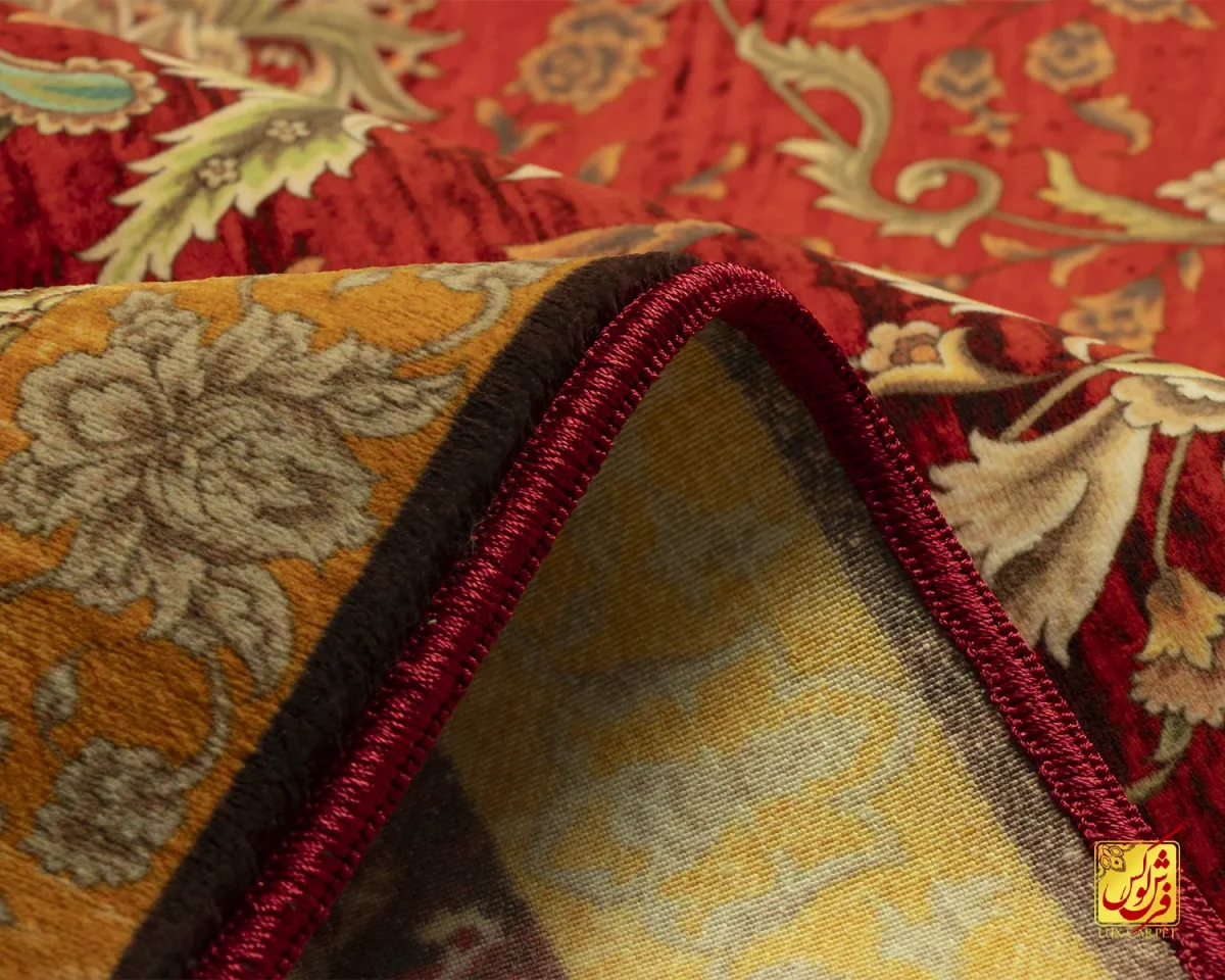 فرش ابریشم ماشینی A1022 لاکی - تصویر 9