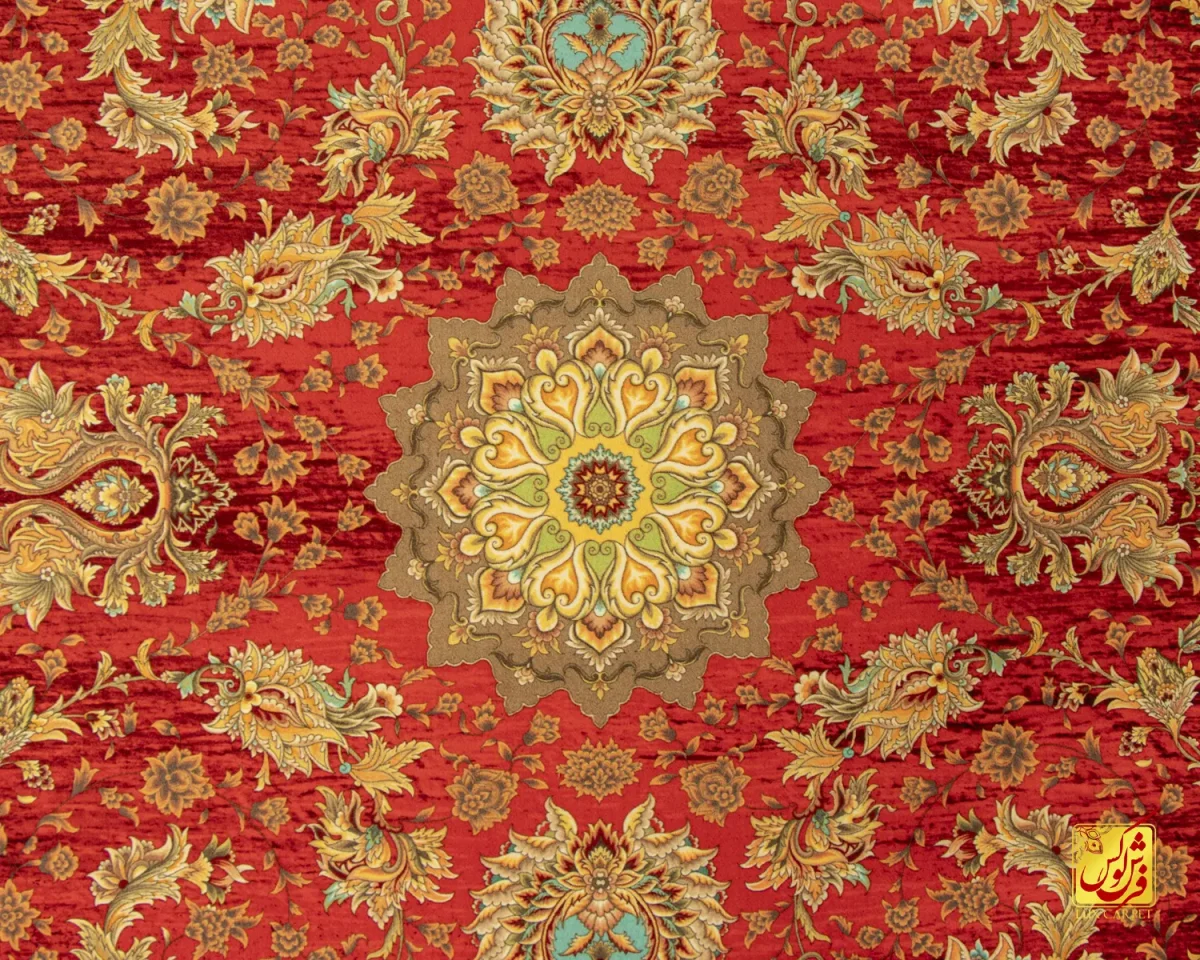 فرش ابریشم ماشینی A1022 لاکی - تصویر 3