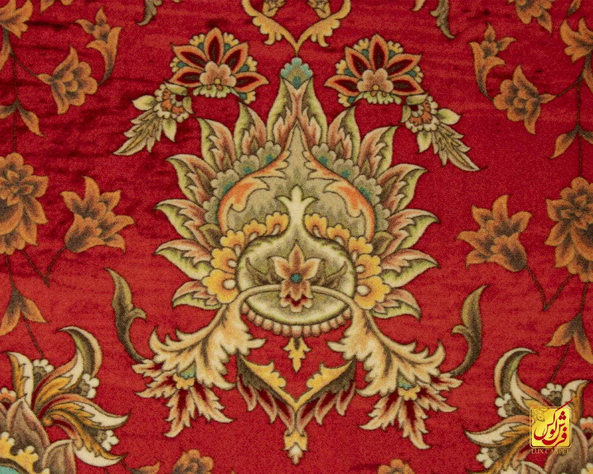 فرش ابریشم ماشینی A1022 لاکی - تصویر 4