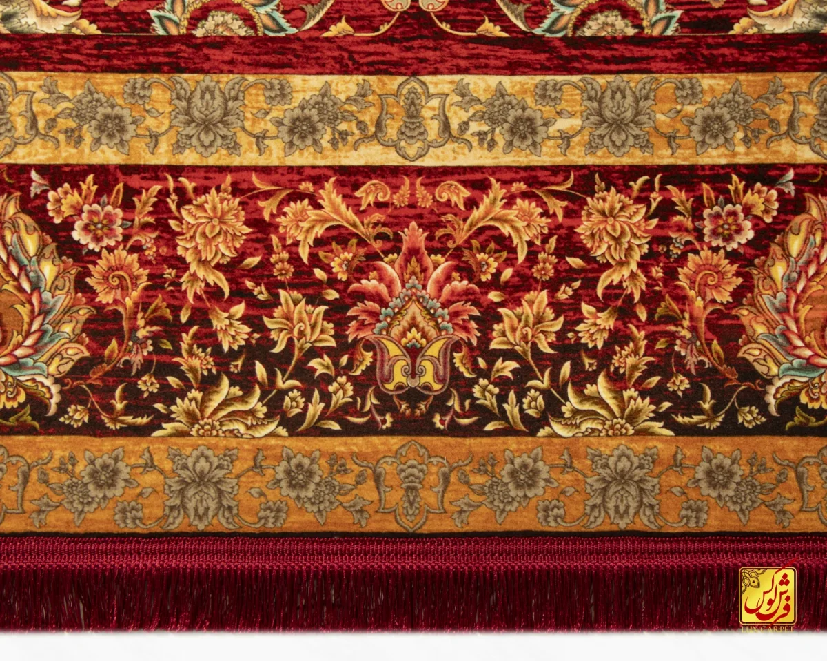 فرش ابریشم ماشینی A1022 لاکی - تصویر 5