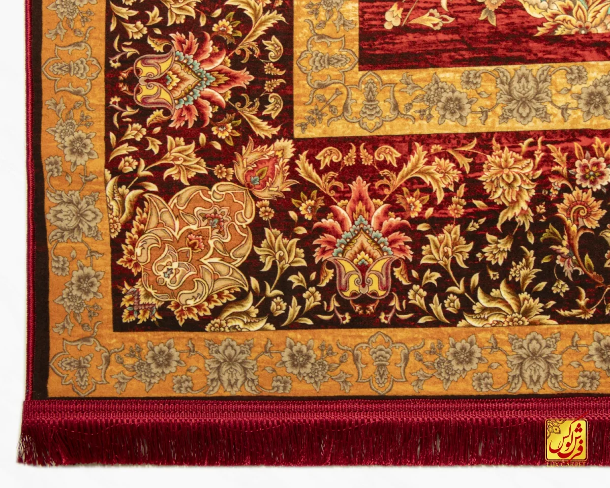 فرش ابریشم ماشینی A1022 لاکی - تصویر 6