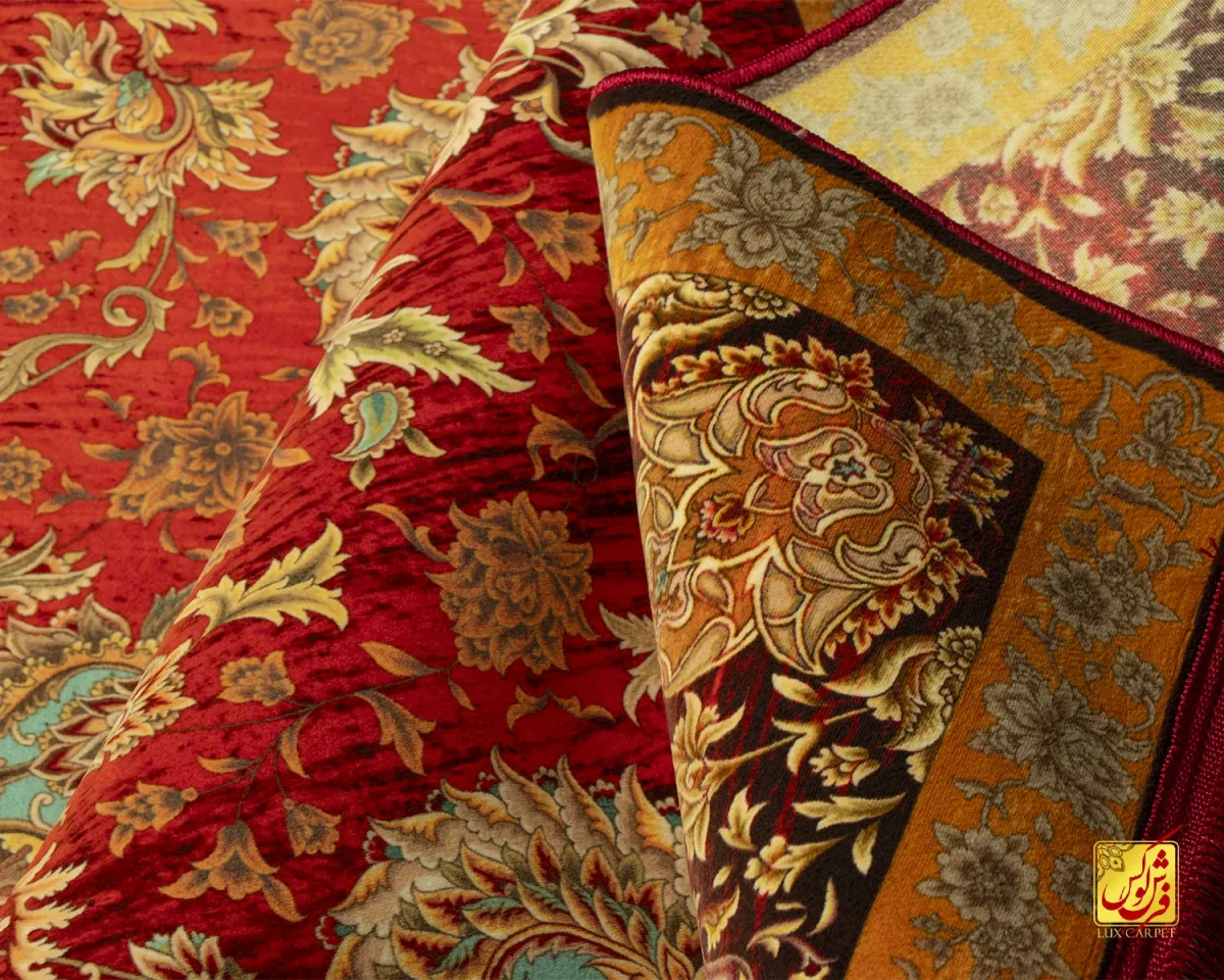 فرش ابریشم ماشینی A1022 لاکی - تصویر 8