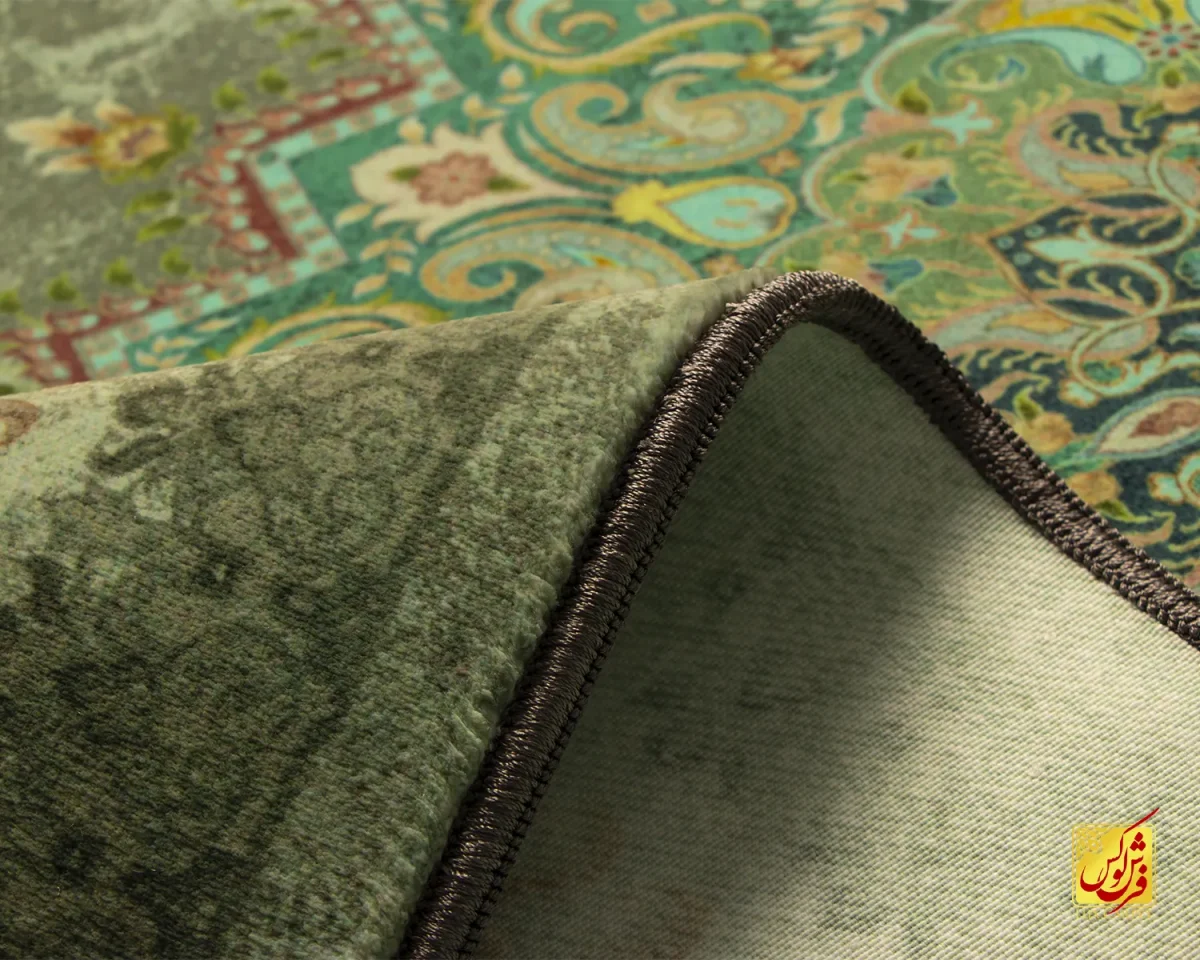 فرش ابریشم ماشینی A1023 فیروزه‌‎ای سبز - تصویر 9