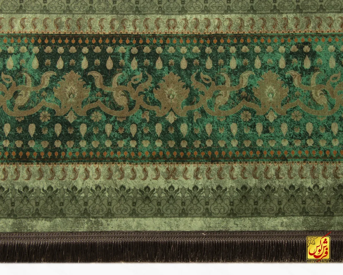 فرش ابریشم ماشینی A1023 فیروزه‌‎ای سبز - تصویر 5