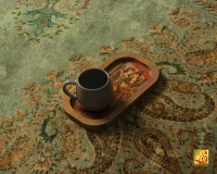 فرش ابریشم ماشینی AJ1023 فیروزه‌‎ای سبز - Image 6