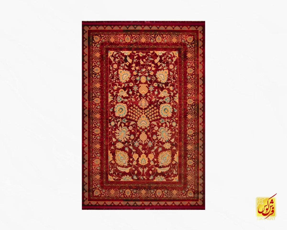 فرش ابریشم ماشینی A1038 لاکی - تصویر 2