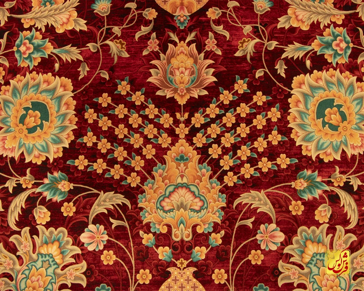 فرش ابریشم ماشینی A1038 لاکی - تصویر 3