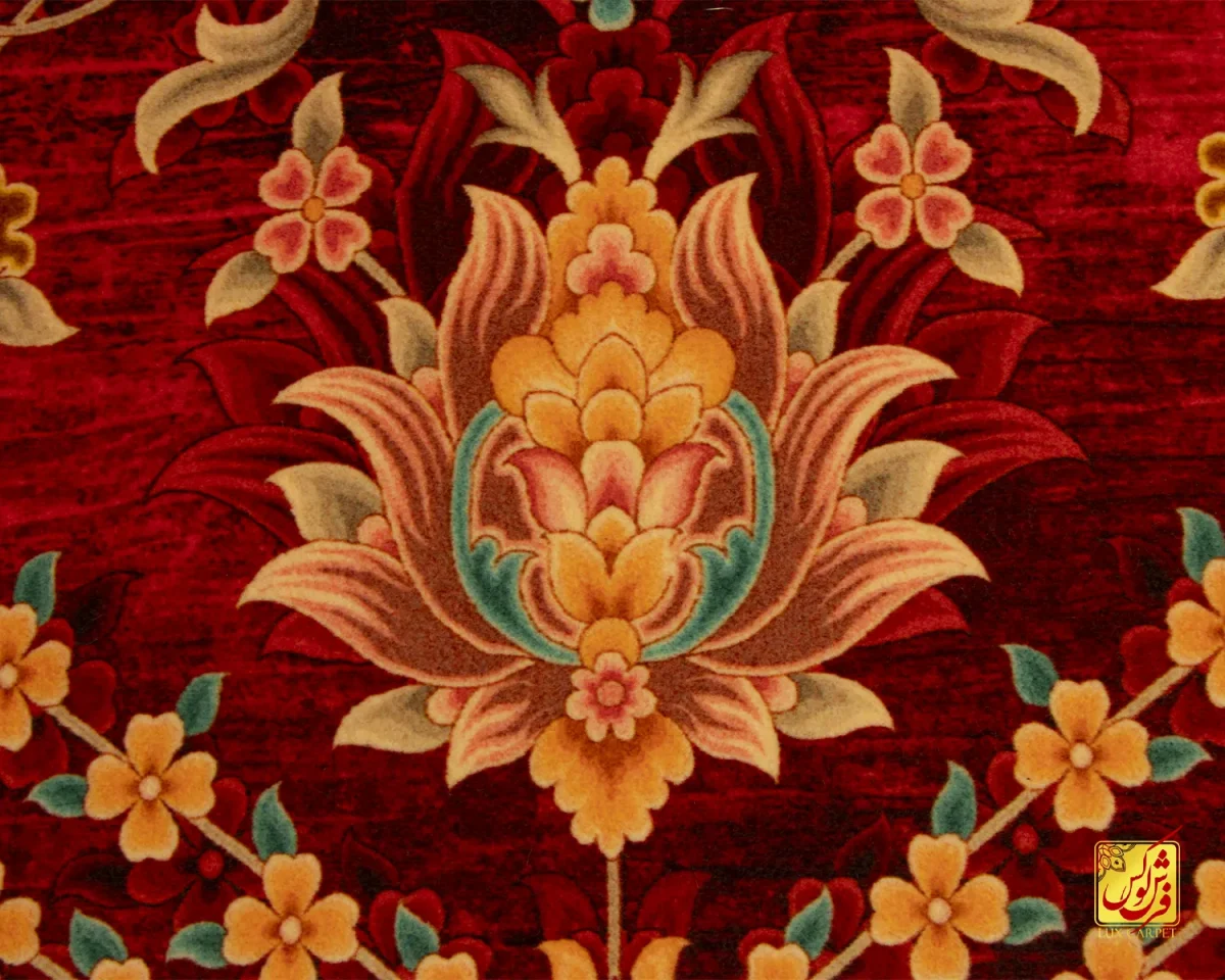 فرش ابریشم ماشینی A1038 لاکی - تصویر 4