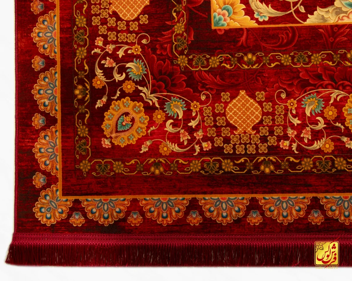 فرش ابریشم ماشینی A1038 لاکی - تصویر 6