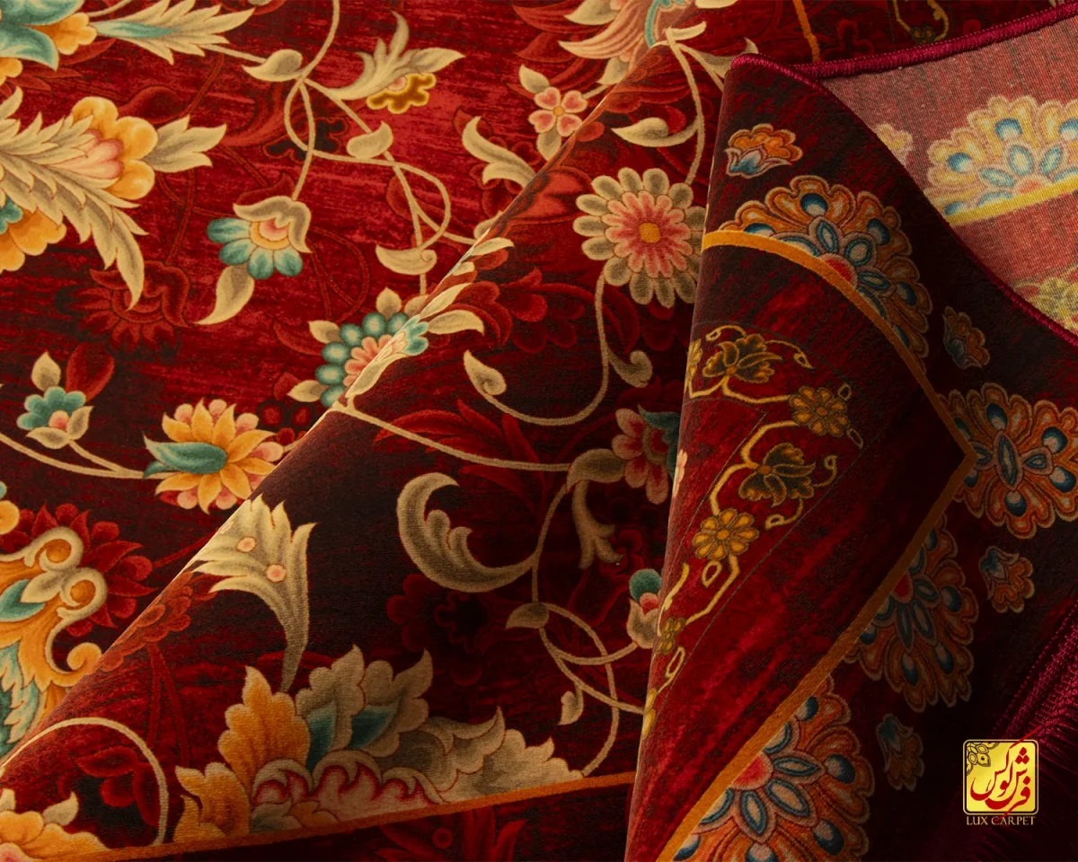فرش ابریشم ماشینی A1038 لاکی - تصویر 7
