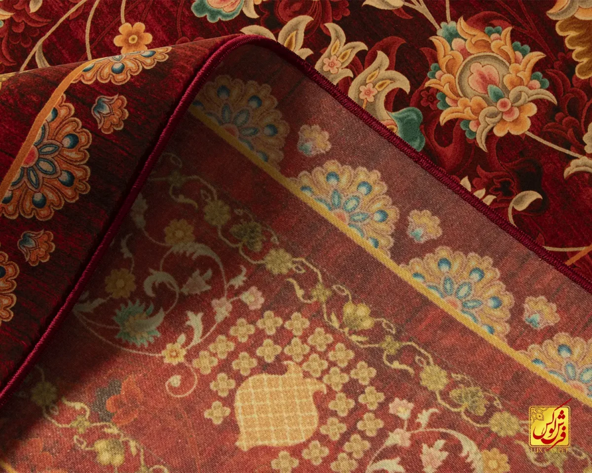 فرش ابریشم ماشینی A1038 لاکی - تصویر 9