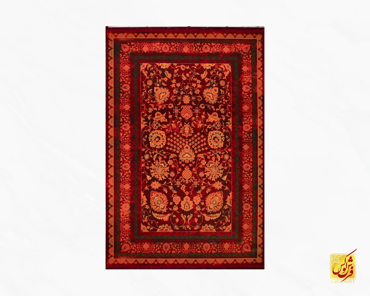 فرش ابریشم ماشینی A1039 سبز لاکی - تصویر 2