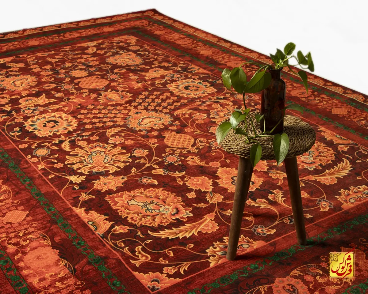 1039-3 فرش ابریشم ماشینی A1039 سبز لاکی - تصویر 1