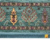 فرش ابریشم ماشینی C1011 آبی نارنجی - Image 9